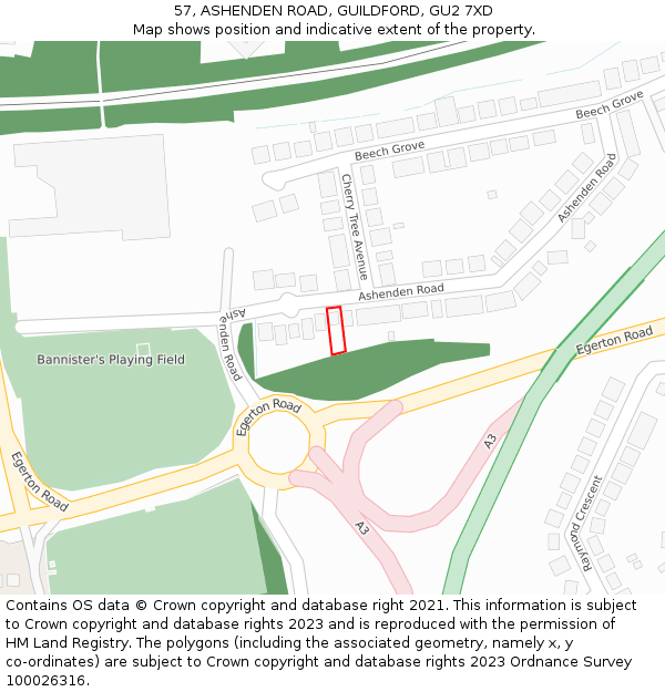 57, ASHENDEN ROAD, GUILDFORD, GU2 7XD: Location map and indicative extent of plot