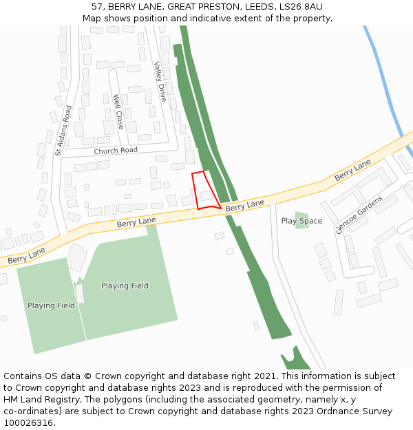 57, BERRY LANE, GREAT PRESTON, LEEDS, LS26 8AU: Location map and indicative extent of plot