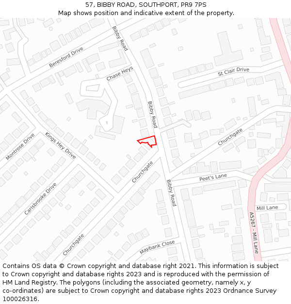 57, BIBBY ROAD, SOUTHPORT, PR9 7PS: Location map and indicative extent of plot