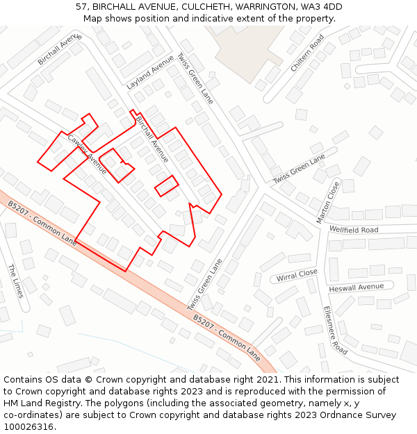 57, BIRCHALL AVENUE, CULCHETH, WARRINGTON, WA3 4DD: Location map and indicative extent of plot