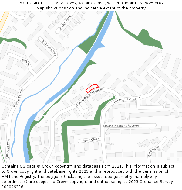 57, BUMBLEHOLE MEADOWS, WOMBOURNE, WOLVERHAMPTON, WV5 8BG: Location map and indicative extent of plot