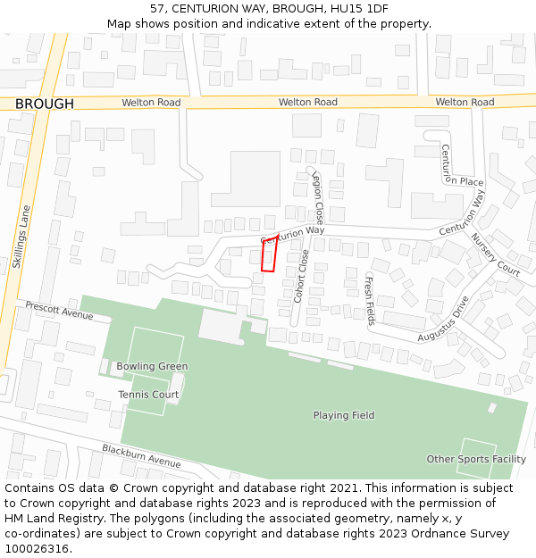 57, CENTURION WAY, BROUGH, HU15 1DF: Location map and indicative extent of plot