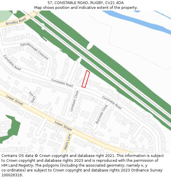 57, CONSTABLE ROAD, RUGBY, CV21 4DA: Location map and indicative extent of plot