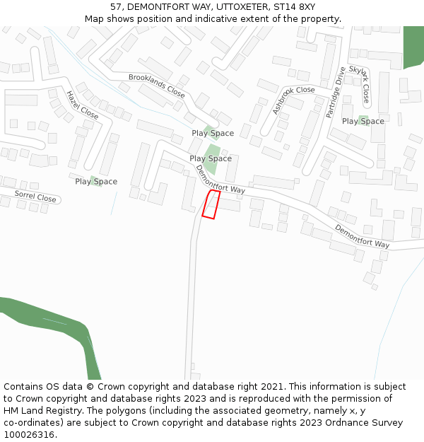 57, DEMONTFORT WAY, UTTOXETER, ST14 8XY: Location map and indicative extent of plot