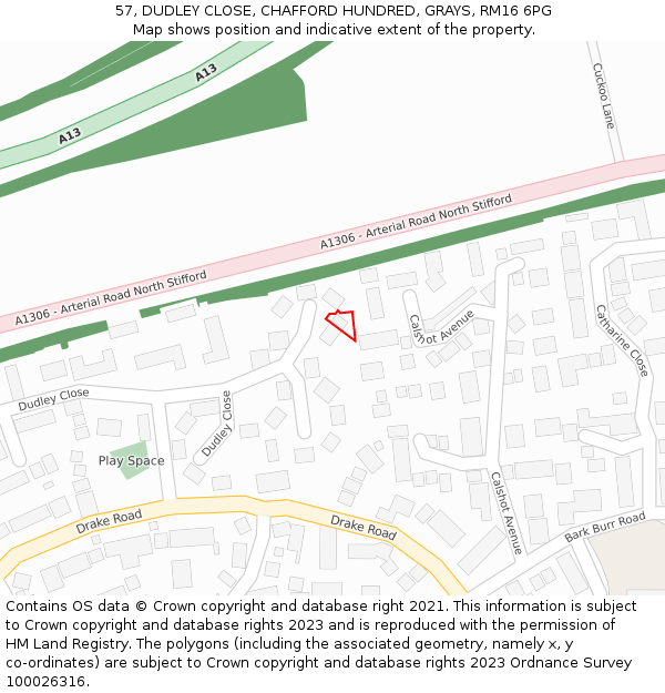 57, DUDLEY CLOSE, CHAFFORD HUNDRED, GRAYS, RM16 6PG: Location map and indicative extent of plot