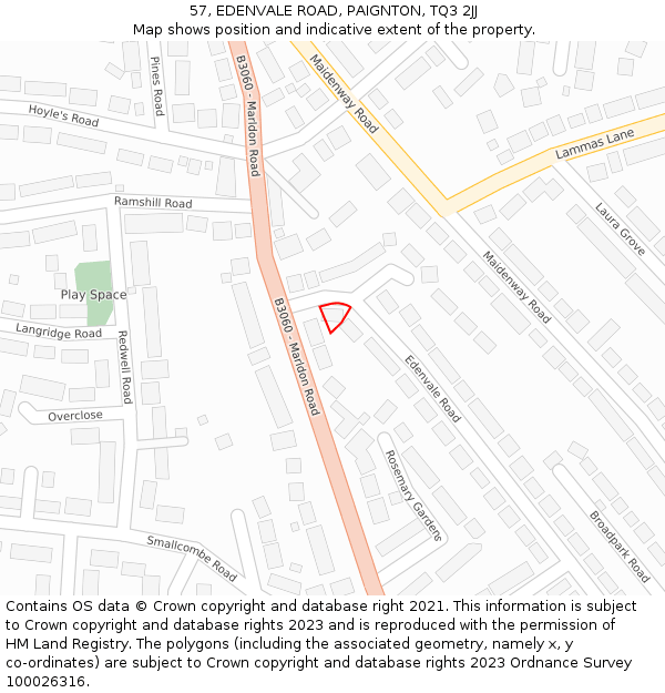 57, EDENVALE ROAD, PAIGNTON, TQ3 2JJ: Location map and indicative extent of plot