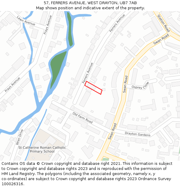 57, FERRERS AVENUE, WEST DRAYTON, UB7 7AB: Location map and indicative extent of plot