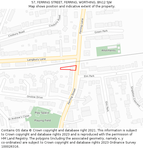 57, FERRING STREET, FERRING, WORTHING, BN12 5JW: Location map and indicative extent of plot