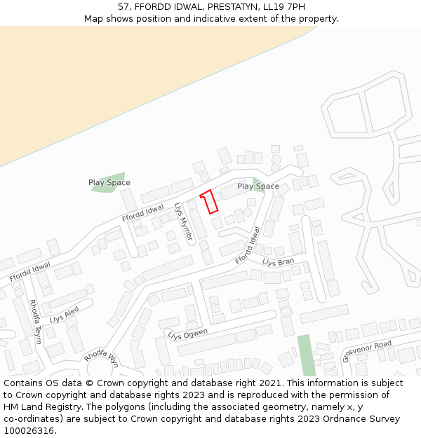 57, FFORDD IDWAL, PRESTATYN, LL19 7PH: Location map and indicative extent of plot