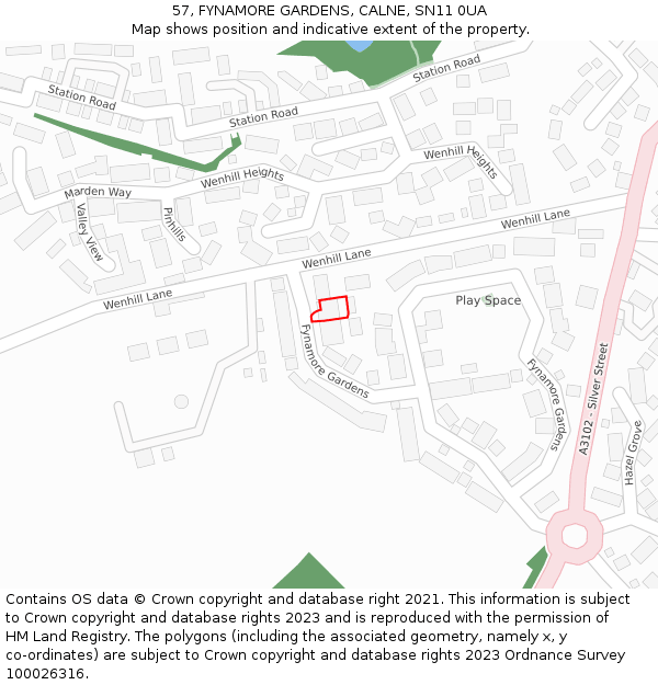 57, FYNAMORE GARDENS, CALNE, SN11 0UA: Location map and indicative extent of plot