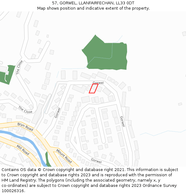 57, GORWEL, LLANFAIRFECHAN, LL33 0DT: Location map and indicative extent of plot