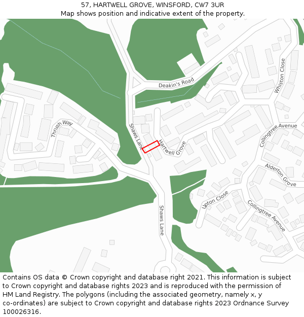 57, HARTWELL GROVE, WINSFORD, CW7 3UR: Location map and indicative extent of plot