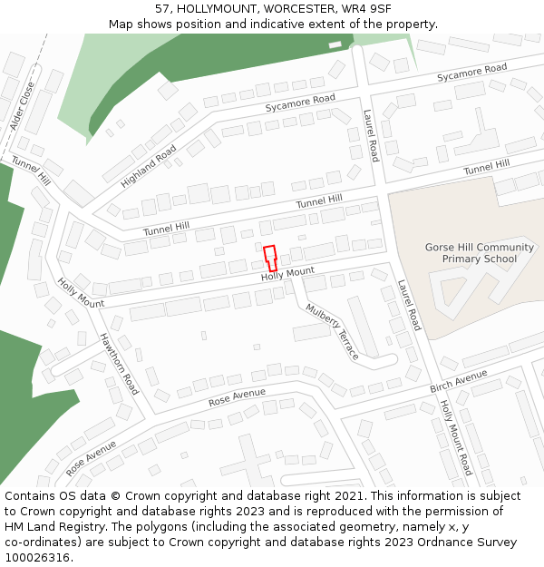 57, HOLLYMOUNT, WORCESTER, WR4 9SF: Location map and indicative extent of plot