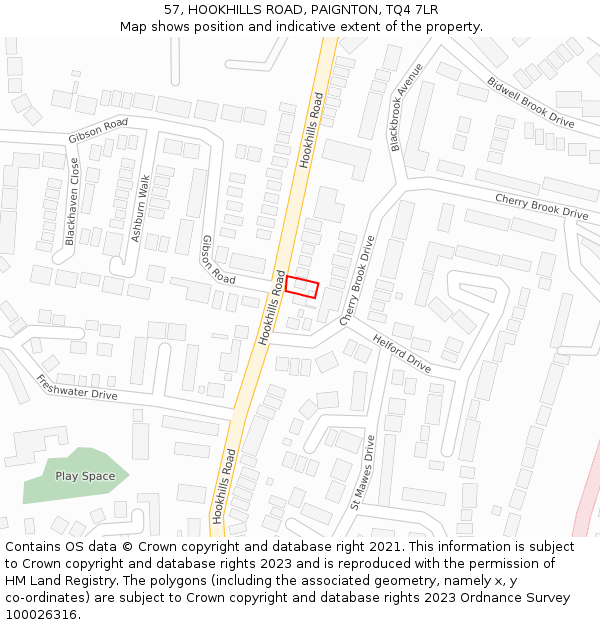 57, HOOKHILLS ROAD, PAIGNTON, TQ4 7LR: Location map and indicative extent of plot