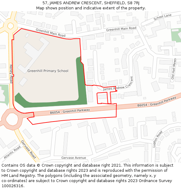 57, JAMES ANDREW CRESCENT, SHEFFIELD, S8 7RJ: Location map and indicative extent of plot