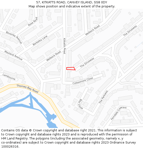 57, KITKATTS ROAD, CANVEY ISLAND, SS8 0DY: Location map and indicative extent of plot