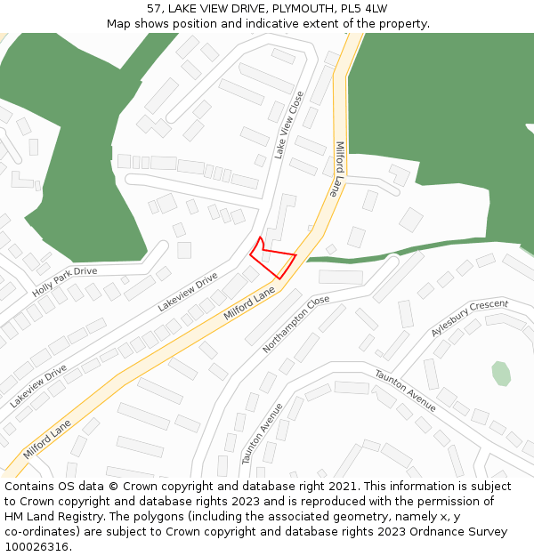 57, LAKE VIEW DRIVE, PLYMOUTH, PL5 4LW: Location map and indicative extent of plot