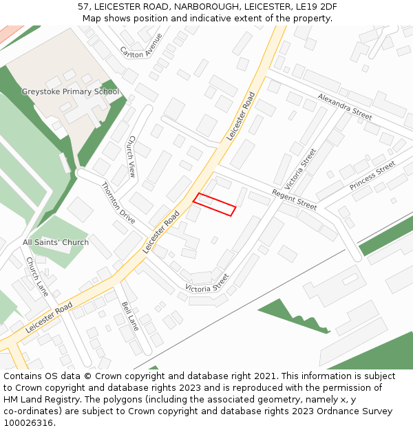 57, LEICESTER ROAD, NARBOROUGH, LEICESTER, LE19 2DF: Location map and indicative extent of plot