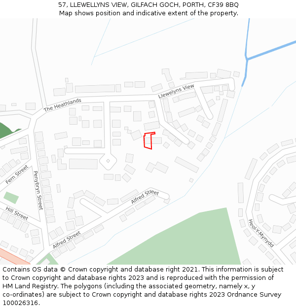 57, LLEWELLYNS VIEW, GILFACH GOCH, PORTH, CF39 8BQ: Location map and indicative extent of plot