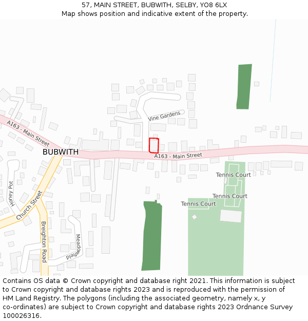 57, MAIN STREET, BUBWITH, SELBY, YO8 6LX: Location map and indicative extent of plot