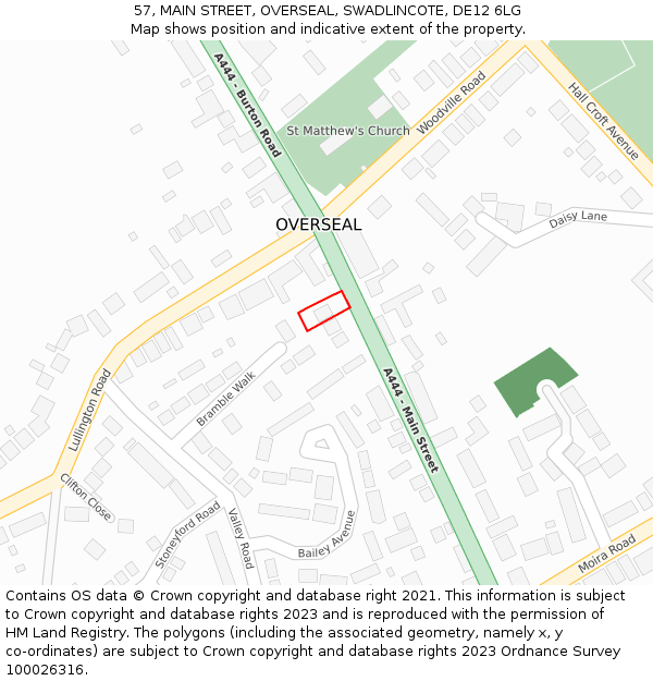 57, MAIN STREET, OVERSEAL, SWADLINCOTE, DE12 6LG: Location map and indicative extent of plot