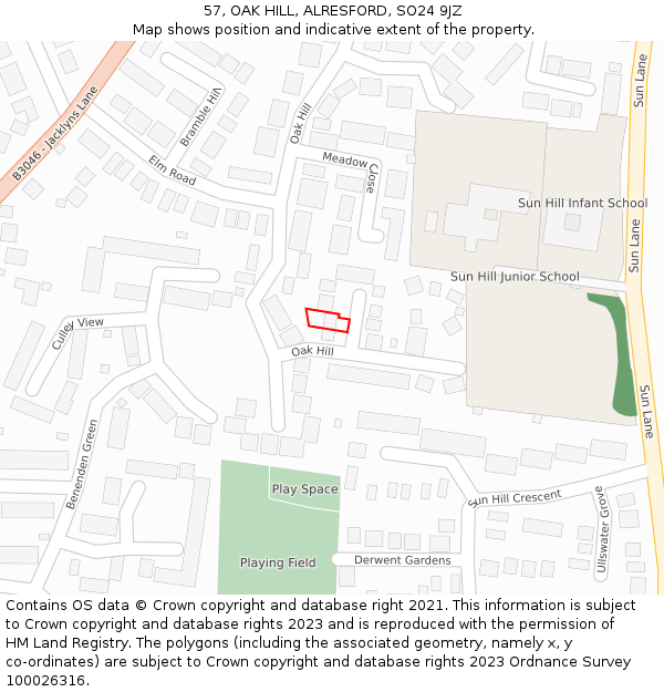 57, OAK HILL, ALRESFORD, SO24 9JZ: Location map and indicative extent of plot