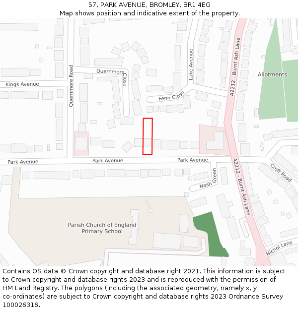 57, PARK AVENUE, BROMLEY, BR1 4EG: Location map and indicative extent of plot