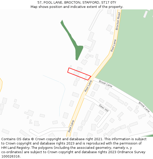 57, POOL LANE, BROCTON, STAFFORD, ST17 0TY: Location map and indicative extent of plot