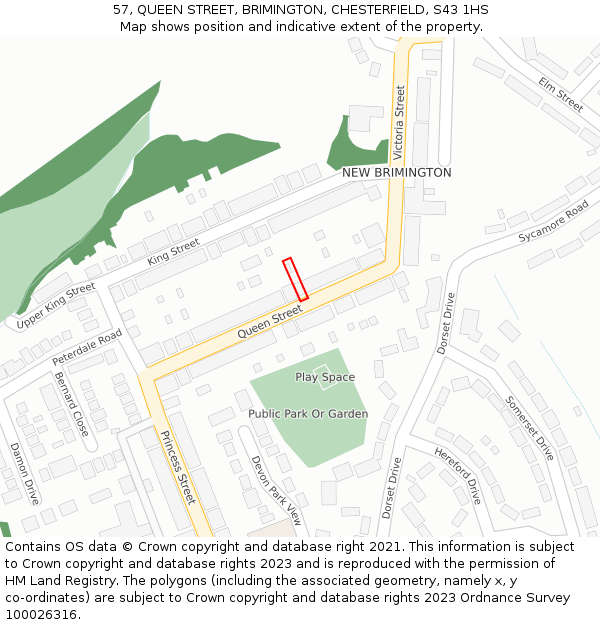 57, QUEEN STREET, BRIMINGTON, CHESTERFIELD, S43 1HS: Location map and indicative extent of plot