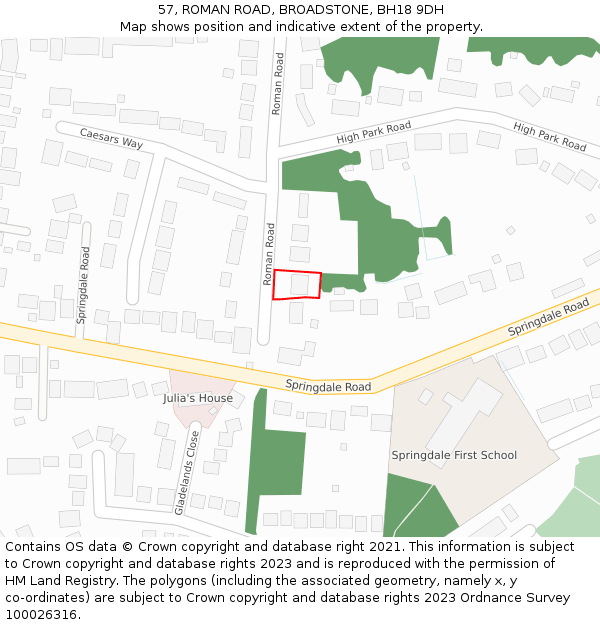 57, ROMAN ROAD, BROADSTONE, BH18 9DH: Location map and indicative extent of plot