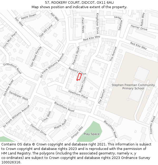 57, ROOKERY COURT, DIDCOT, OX11 6AU: Location map and indicative extent of plot