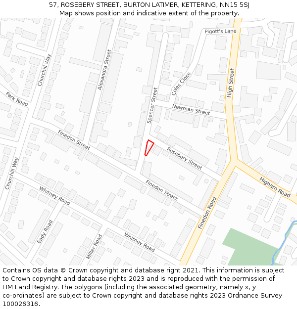 57, ROSEBERY STREET, BURTON LATIMER, KETTERING, NN15 5SJ: Location map and indicative extent of plot