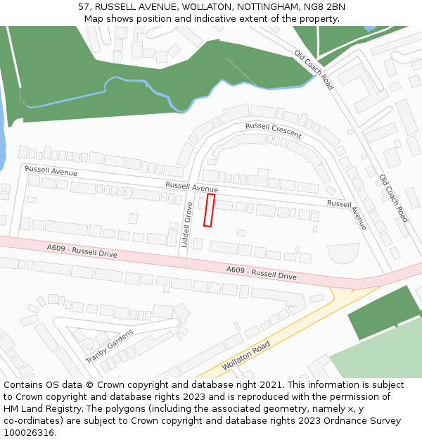 57, RUSSELL AVENUE, WOLLATON, NOTTINGHAM, NG8 2BN: Location map and indicative extent of plot