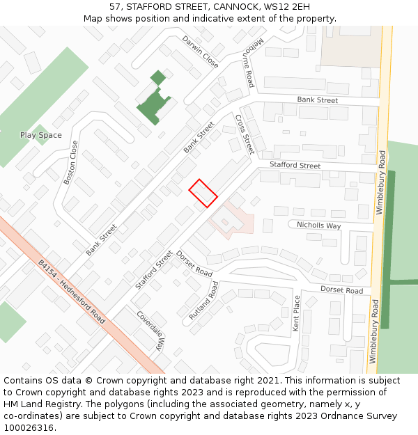 57, STAFFORD STREET, CANNOCK, WS12 2EH: Location map and indicative extent of plot