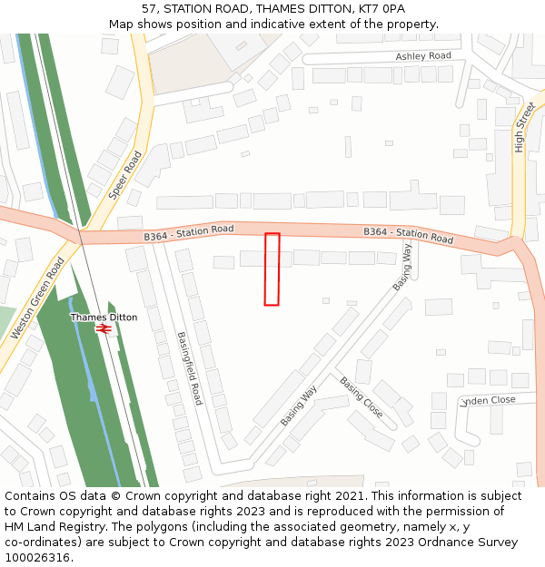 57, STATION ROAD, THAMES DITTON, KT7 0PA: Location map and indicative extent of plot