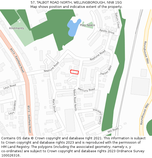 57, TALBOT ROAD NORTH, WELLINGBOROUGH, NN8 1SG: Location map and indicative extent of plot