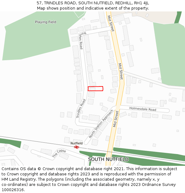 57, TRINDLES ROAD, SOUTH NUTFIELD, REDHILL, RH1 4JL: Location map and indicative extent of plot