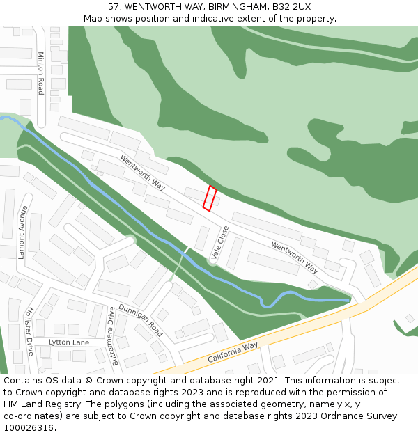 57, WENTWORTH WAY, BIRMINGHAM, B32 2UX: Location map and indicative extent of plot