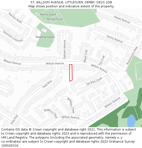 57, WILLSON AVENUE, LITTLEOVER, DERBY, DE23 1DB: Location map and indicative extent of plot