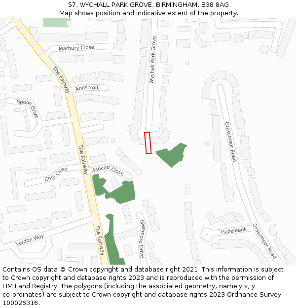 57, WYCHALL PARK GROVE, BIRMINGHAM, B38 8AG: Location map and indicative extent of plot