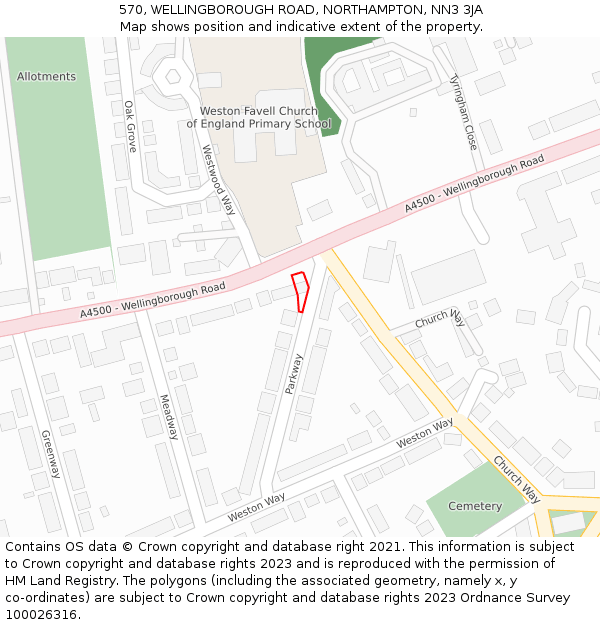 570, WELLINGBOROUGH ROAD, NORTHAMPTON, NN3 3JA: Location map and indicative extent of plot