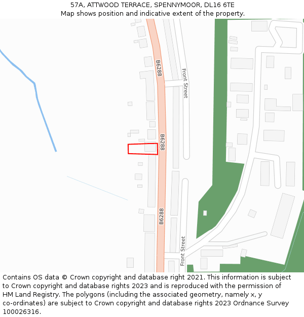 57A, ATTWOOD TERRACE, SPENNYMOOR, DL16 6TE: Location map and indicative extent of plot