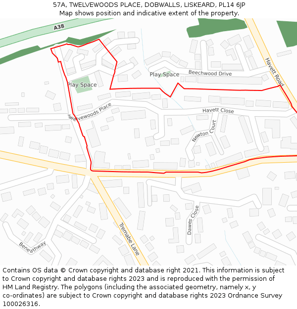 57A, TWELVEWOODS PLACE, DOBWALLS, LISKEARD, PL14 6JP: Location map and indicative extent of plot