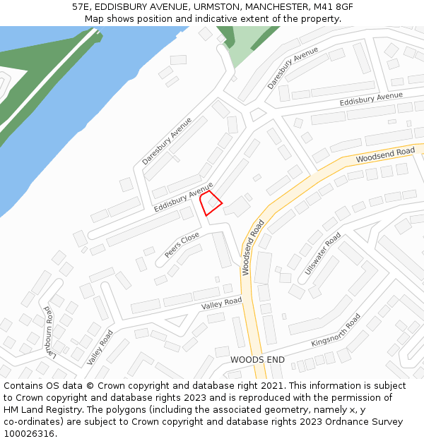 57E, EDDISBURY AVENUE, URMSTON, MANCHESTER, M41 8GF: Location map and indicative extent of plot