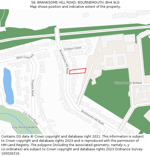 58, BRANKSOME HILL ROAD, BOURNEMOUTH, BH4 9LG: Location map and indicative extent of plot