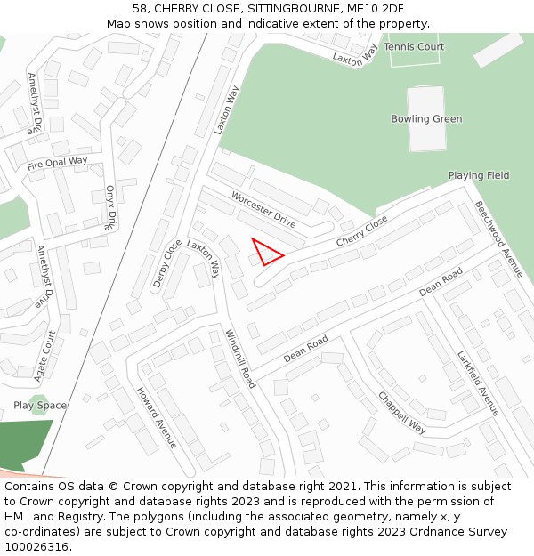 58, CHERRY CLOSE, SITTINGBOURNE, ME10 2DF: Location map and indicative extent of plot