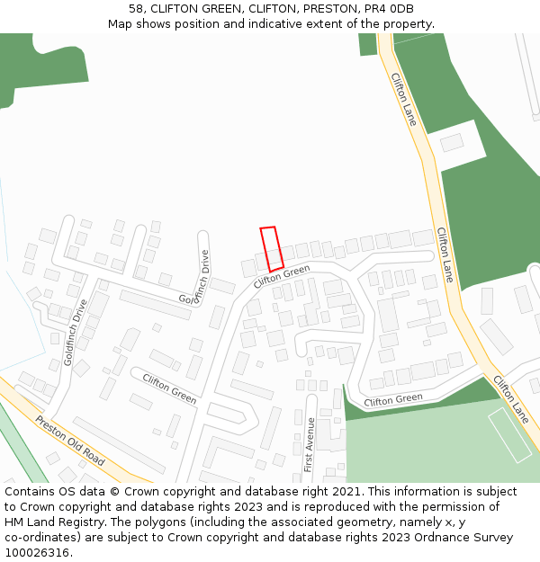 58, CLIFTON GREEN, CLIFTON, PRESTON, PR4 0DB: Location map and indicative extent of plot