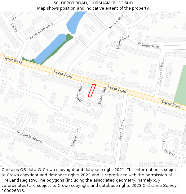 58, DEPOT ROAD, HORSHAM, RH13 5HD: Location map and indicative extent of plot