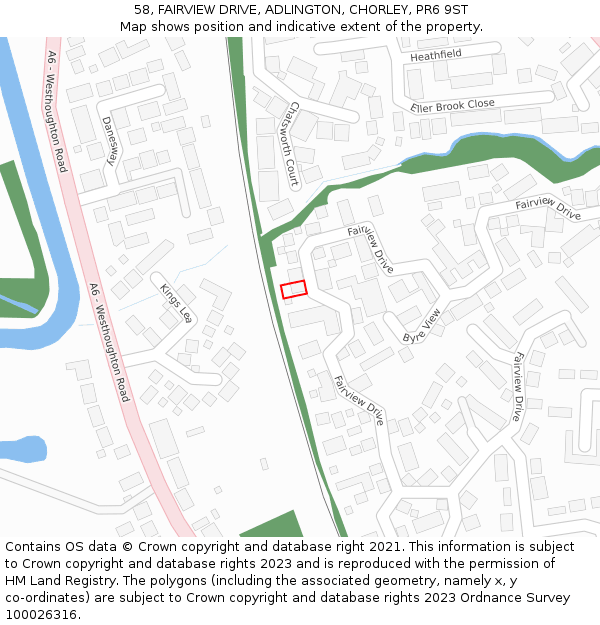 58, FAIRVIEW DRIVE, ADLINGTON, CHORLEY, PR6 9ST: Location map and indicative extent of plot