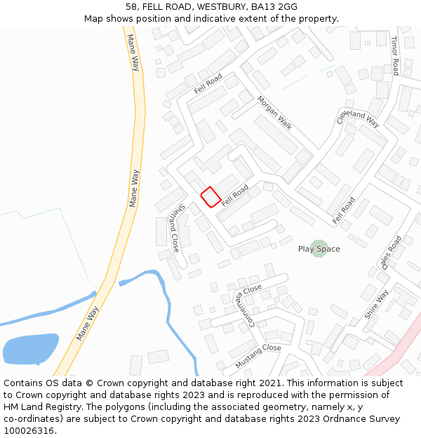 58, FELL ROAD, WESTBURY, BA13 2GG: Location map and indicative extent of plot